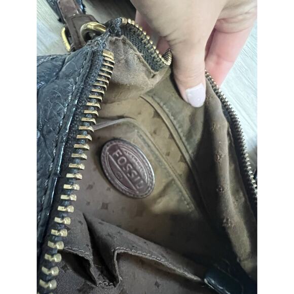 Vintage FOSSIL Genuine Leather Crossbody Handbag Black Brown 11x9 - Picture 4 of 8